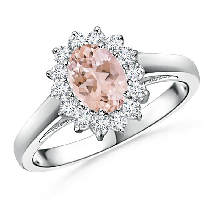 Princess Diana Inspired Morganite Ring with Diamond Halo