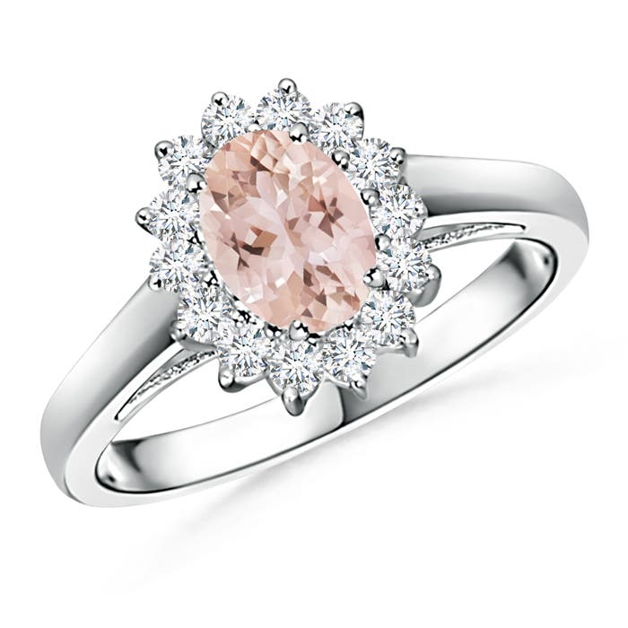 Princess Diana Inspired Morganite Ring with Diamond Halo