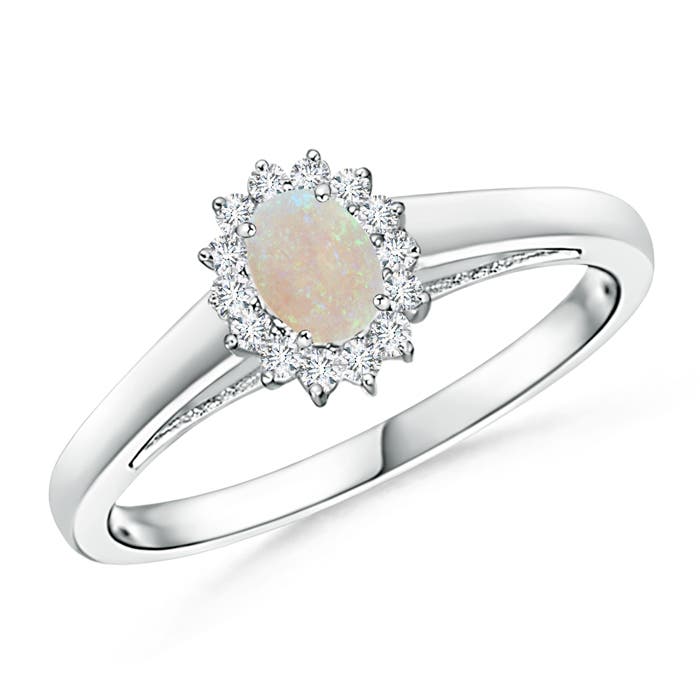 Princess Diana Inspired Opal Ring with Diamond Halo