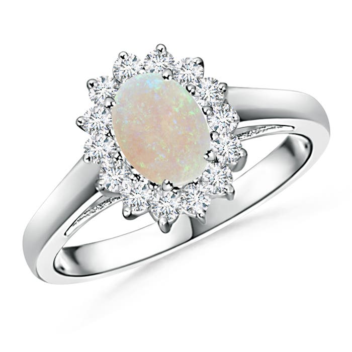 Princess Diana Inspired Opal Ring with Diamond Halo