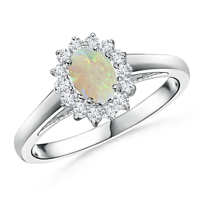 Princess Diana Inspired Opal Ring with Diamond Halo