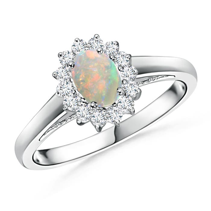 Princess Diana Inspired Opal Ring with Diamond Halo