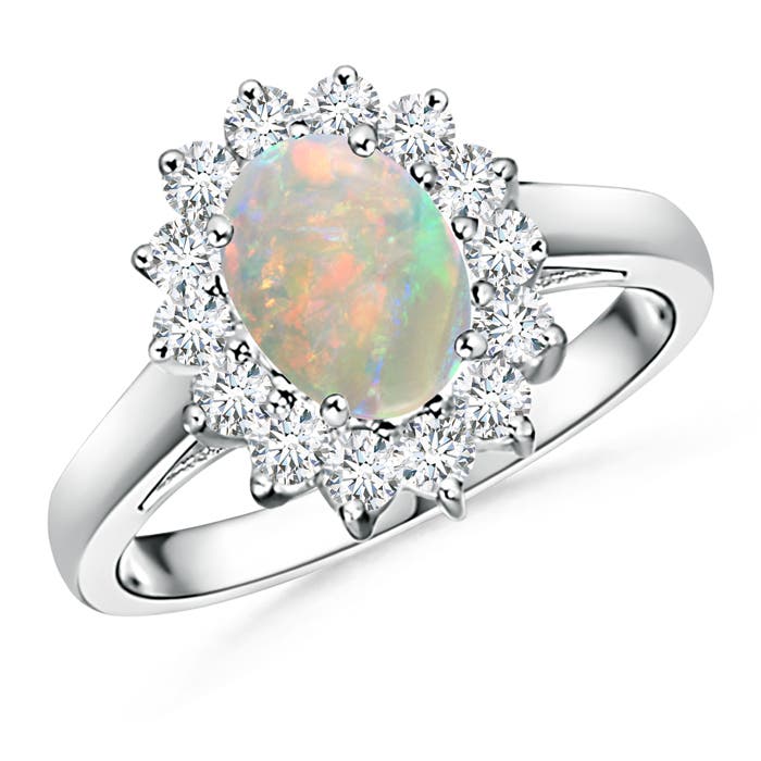 Princess Diana Inspired Opal Ring with Diamond Halo