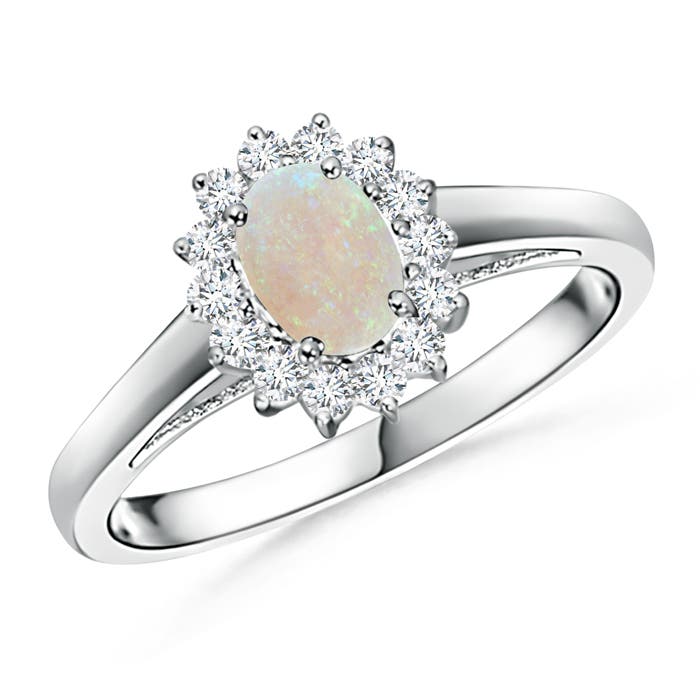 Princess Diana Inspired Opal Ring with Diamond Halo