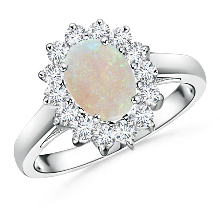 Princess Diana Inspired Opal Ring with Diamond Halo