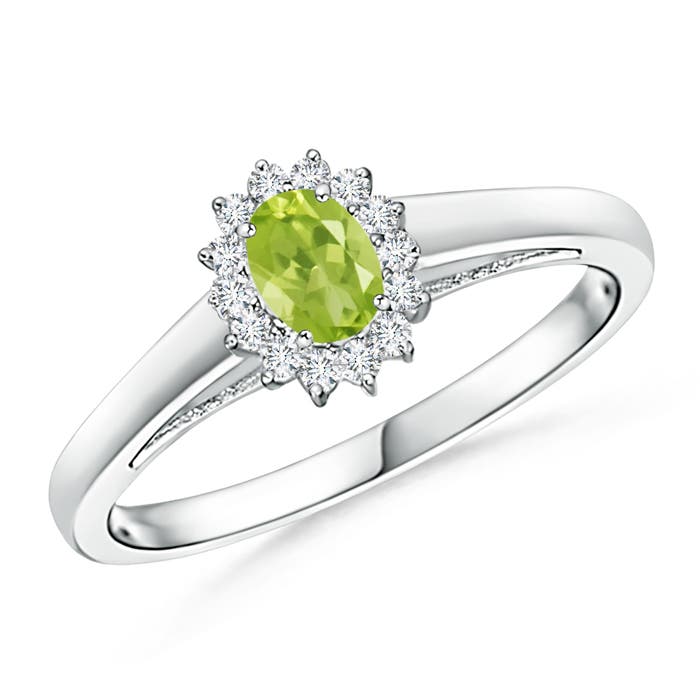 Princess Diana Inspired Peridot Ring with Diamond Halo