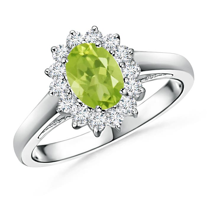 Princess Diana Inspired Peridot Ring with Diamond Halo