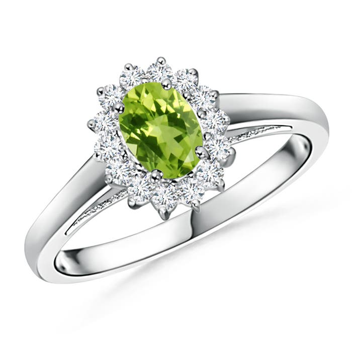 Princess Diana Inspired Peridot Ring with Diamond Halo