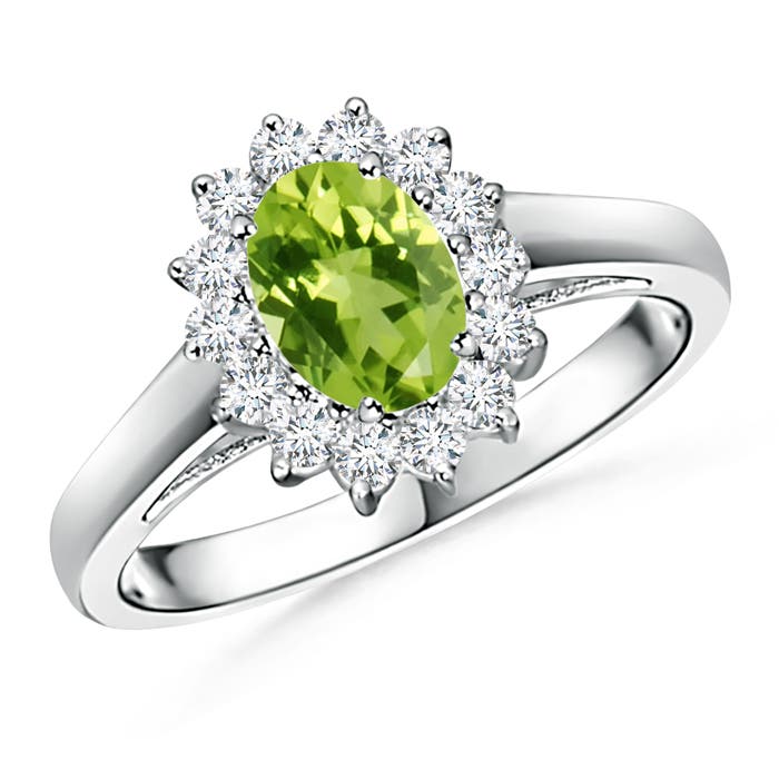 Princess Diana Inspired Peridot Ring with Diamond Halo