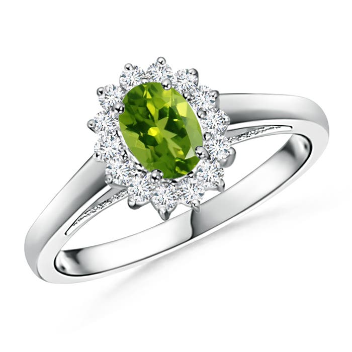 Princess Diana Inspired Peridot Ring with Diamond Halo