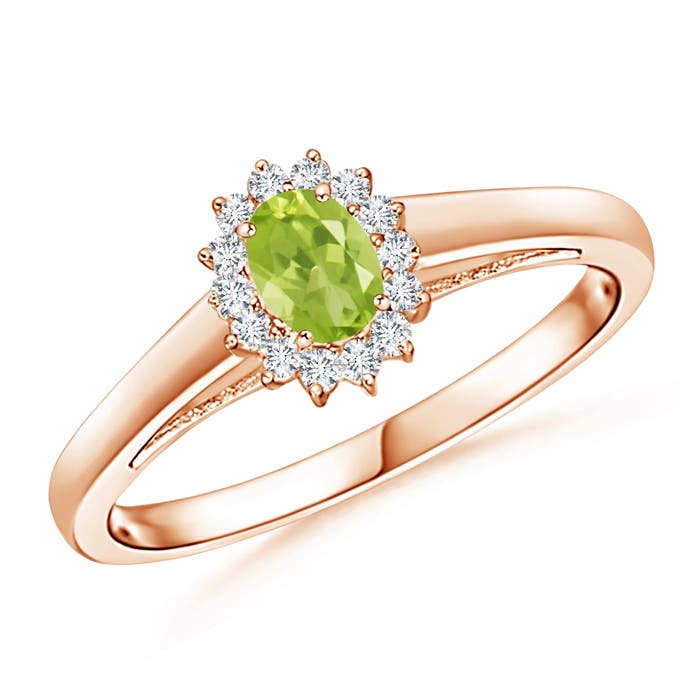 Princess Diana Inspired Peridot Ring with Diamond Halo