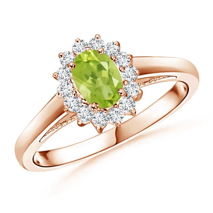 Princess Diana Inspired Peridot Ring with Diamond Halo
