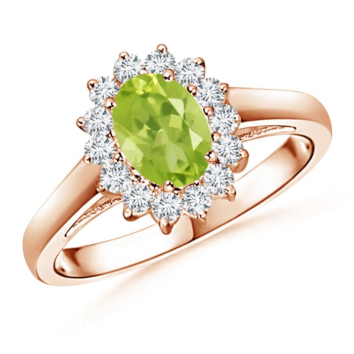 Princess Diana Inspired Peridot Ring with Diamond Halo