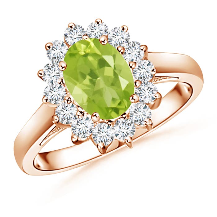 Princess Diana Inspired Peridot Ring with Diamond Halo