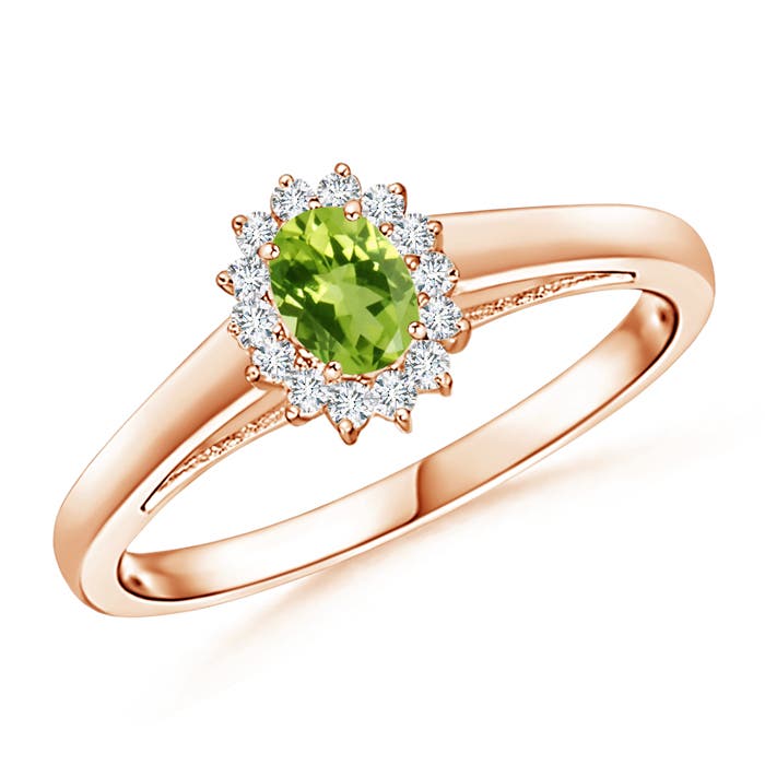 Princess Diana Inspired Peridot Ring with Diamond Halo