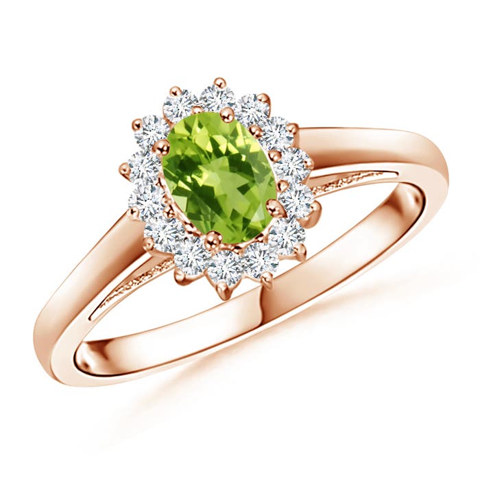 Princess Diana Inspired Peridot Ring with Diamond Halo