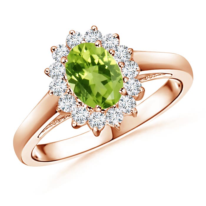 Princess Diana Inspired Peridot Ring with Diamond Halo