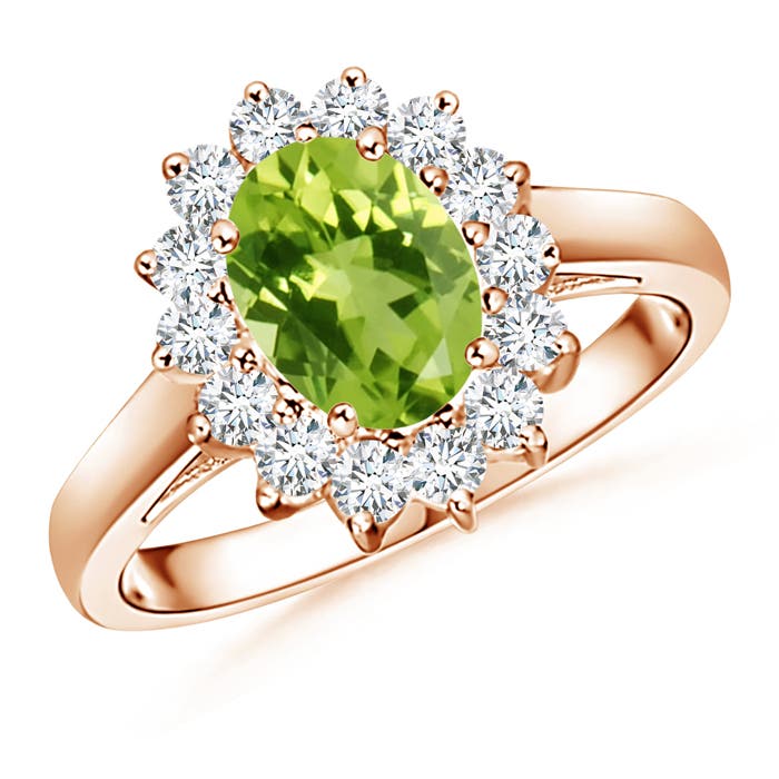 Princess Diana Inspired Peridot Ring with Diamond Halo