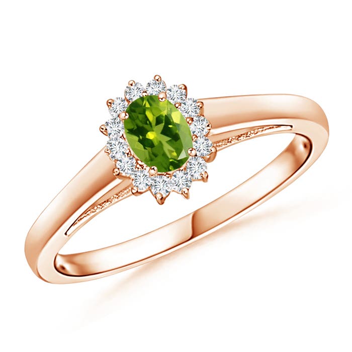 Princess Diana Inspired Peridot Ring with Diamond Halo
