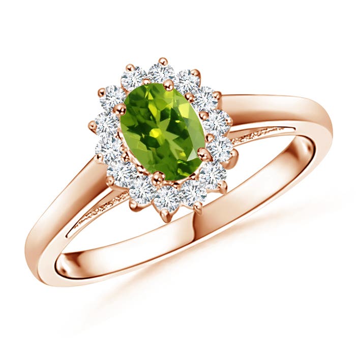 Princess Diana Inspired Peridot Ring with Diamond Halo