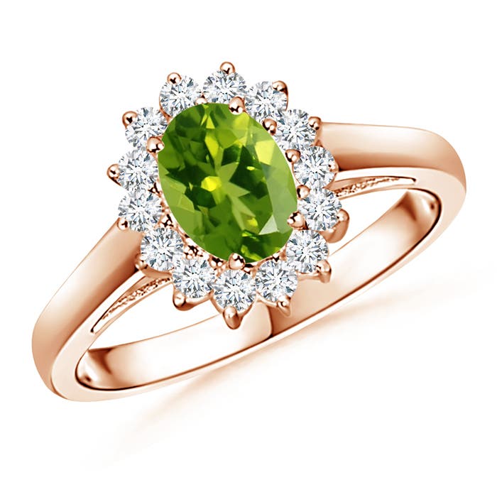 Princess Diana Inspired Peridot Ring with Diamond Halo