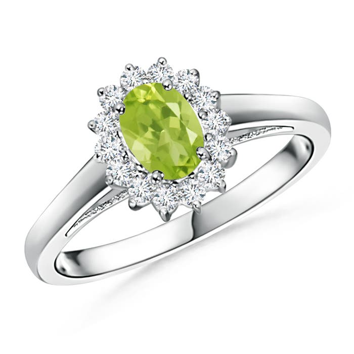 Princess Diana Inspired Peridot Ring with Diamond Halo