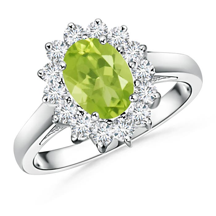 Princess Diana Inspired Peridot Ring with Diamond Halo