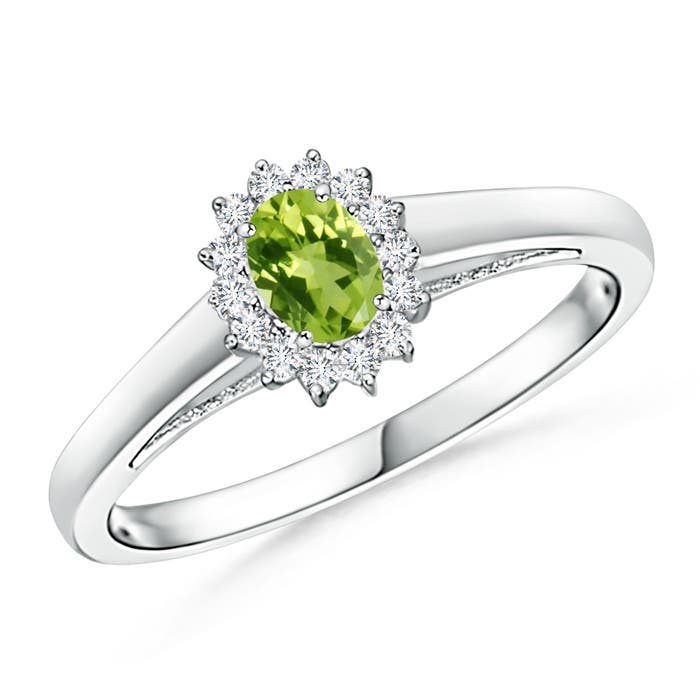 Princess Diana Inspired Peridot Ring with Diamond Halo