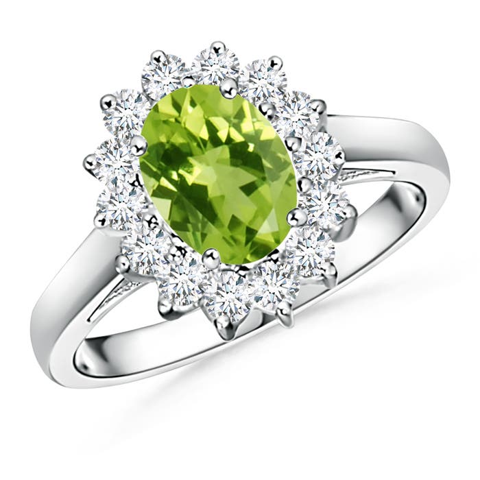 Princess Diana Inspired Peridot Ring with Diamond Halo