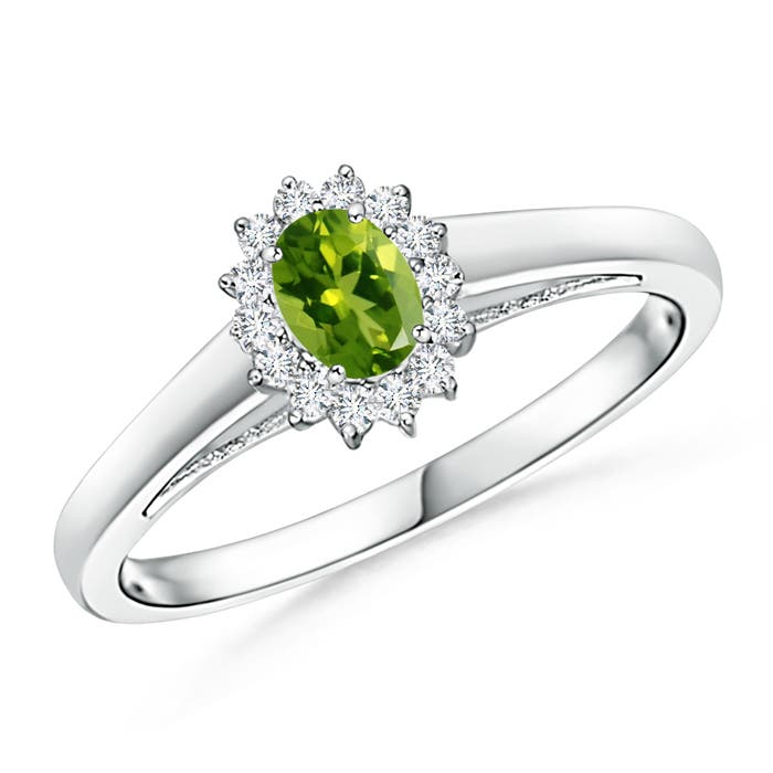 Princess Diana Inspired Peridot Ring with Diamond Halo