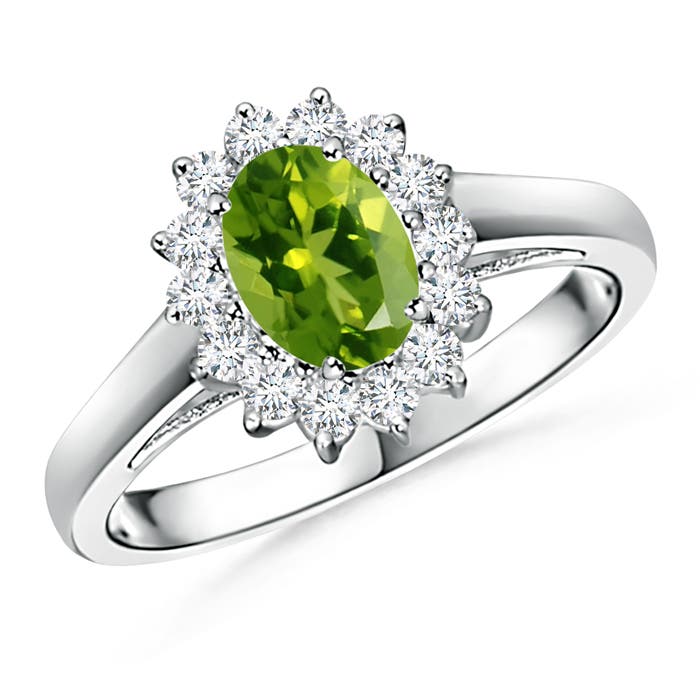 Princess Diana Inspired Peridot Ring with Diamond Halo