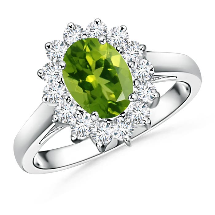 Princess Diana Inspired Peridot Ring with Diamond Halo