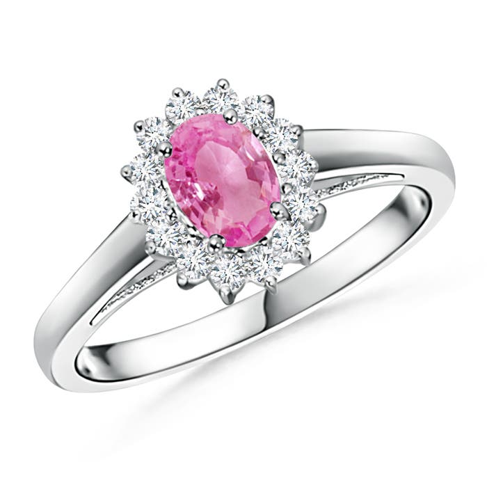 Princess Diana Inspired Pink Sapphire Ring with Diamond Halo