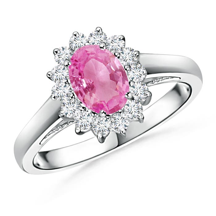 Princess Diana Inspired Pink Sapphire Ring with Diamond Halo