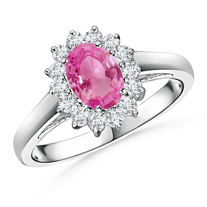 Princess Diana Inspired Pink Sapphire Ring with Diamond Halo