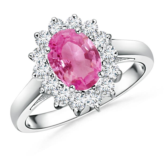 Princess Diana Inspired Pink Sapphire Ring with Diamond Halo
