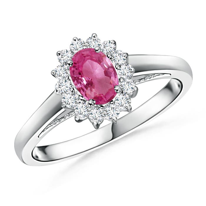 Princess Diana Inspired Pink Sapphire Ring with Diamond Halo