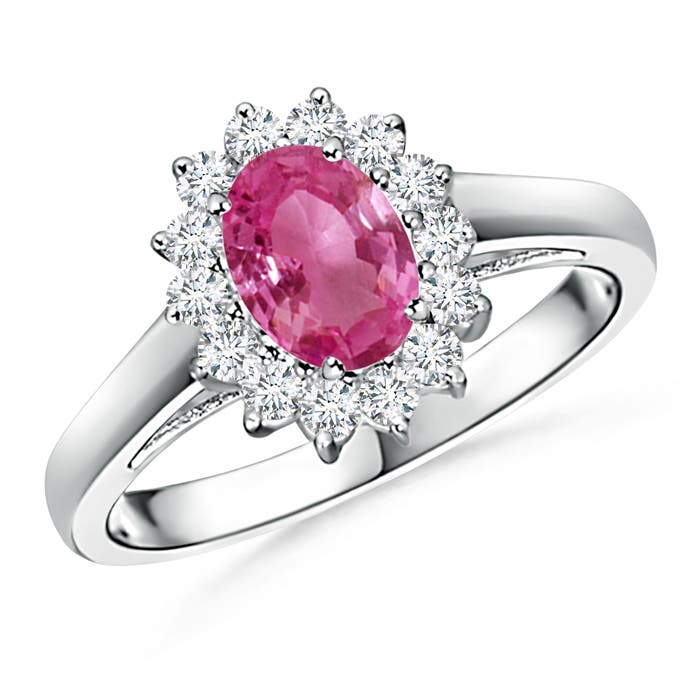 Princess Diana Inspired Pink Sapphire Ring with Diamond Halo