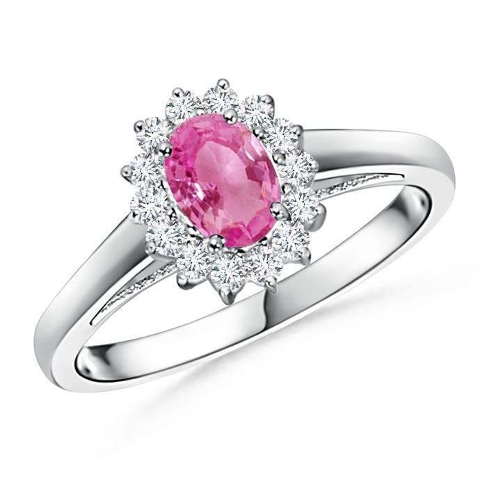 Princess Diana Inspired Pink Sapphire Ring with Diamond Halo