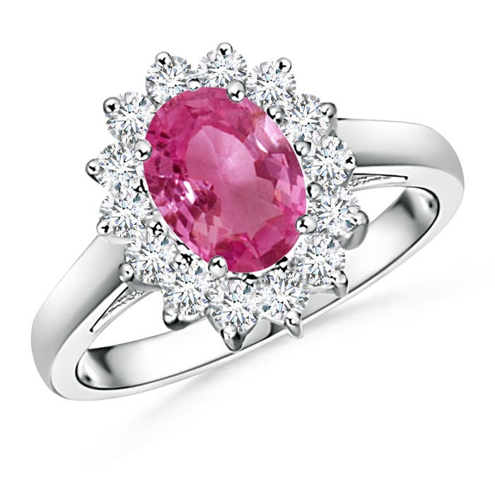 Princess Diana Inspired Pink Sapphire Ring with Diamond Halo