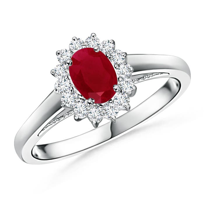 Princess Diana Inspired Ruby Ring with Diamond Halo
