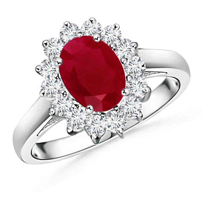 Princess Diana Inspired Ruby Ring with Diamond Halo
