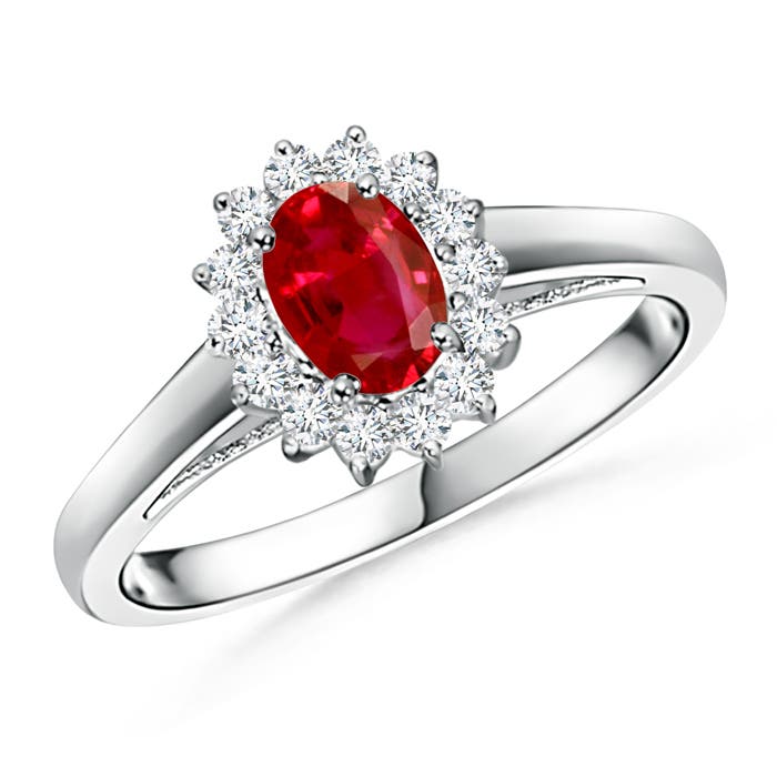 Princess Diana Inspired Ruby Ring with Diamond Halo