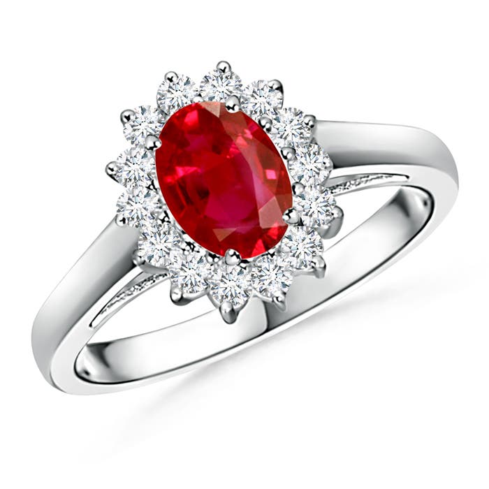 Princess Diana Inspired Ruby Ring with Diamond Halo