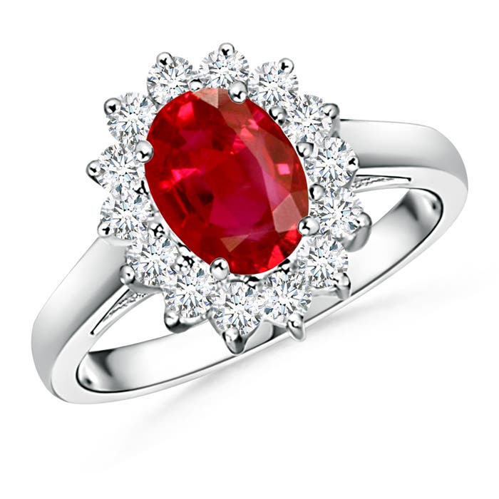 Princess Diana Inspired Ruby Ring with Diamond Halo