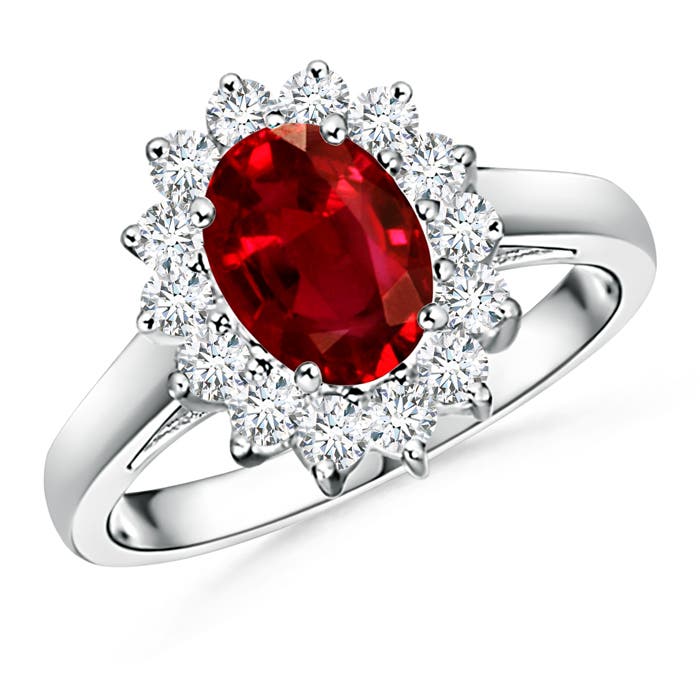 Princess Diana Inspired Ruby Ring with Diamond Halo