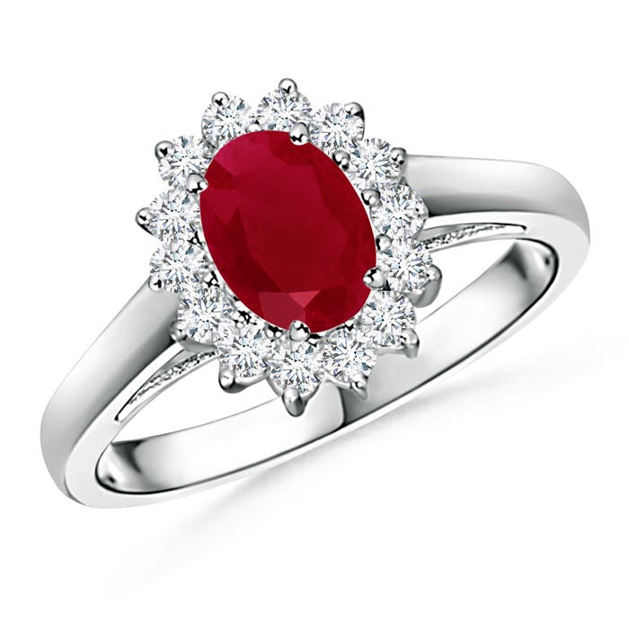 Princess Diana Inspired Ruby Ring with Diamond Halo