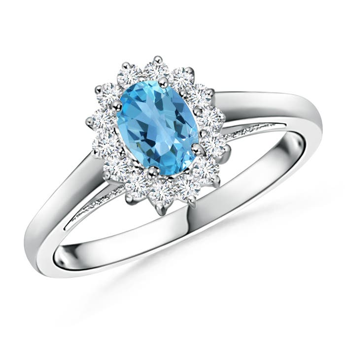 Princess Diana Inspired Swiss Blue Topaz Ring with Halo