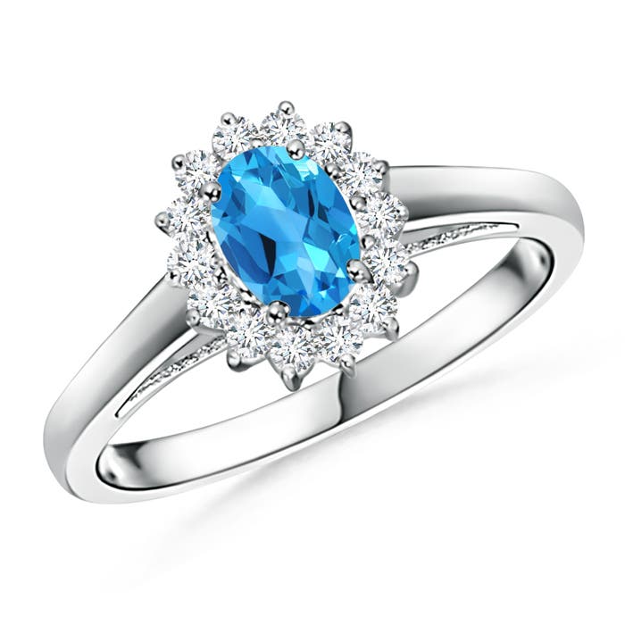 Princess Diana Inspired Swiss Blue Topaz Ring with Halo