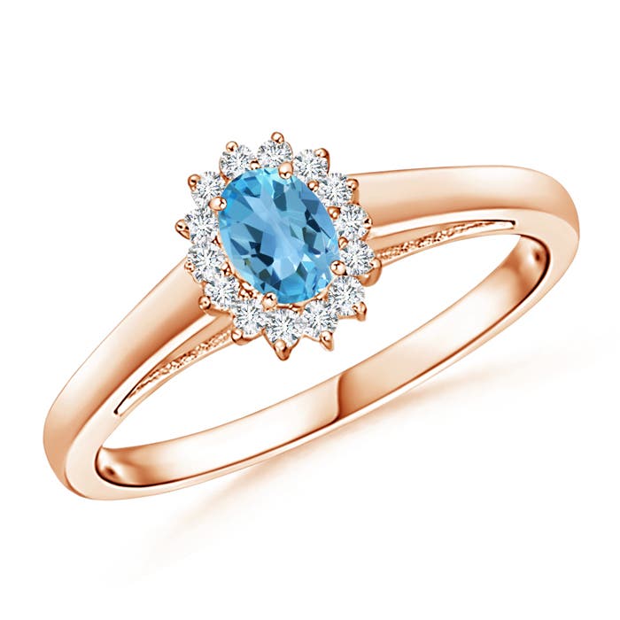Princess Diana Inspired Swiss Blue Topaz Ring with Halo